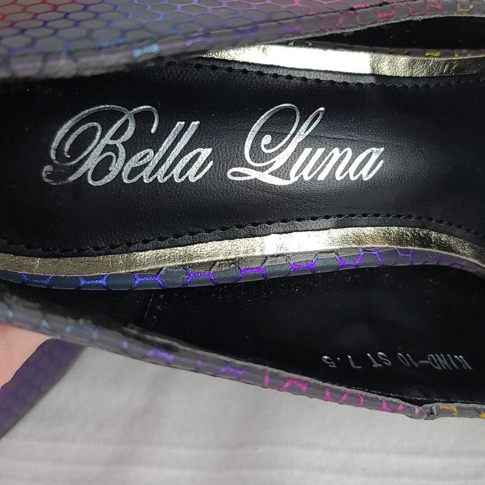 Bella‎ Luna Womens Stiletto Heels Pumps Shoes Colorful Holographic Sz 7.5 EUC